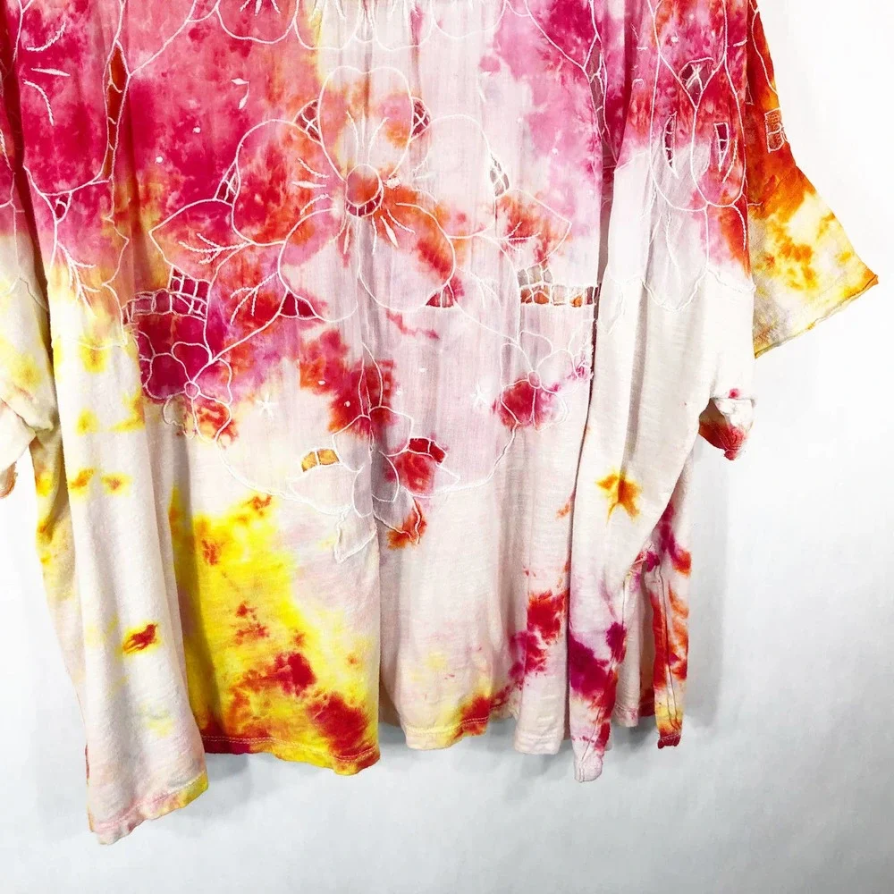 We the Free People Small Top Handmade Tie Dye‎ Daffodil Darling Yellow Pink 410
